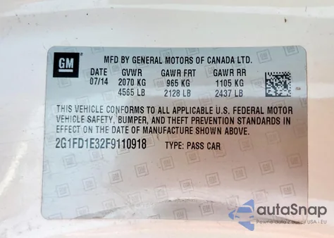 2015 Chevrolet Camaro Lt from USA, damaged, VIN 2G1FD1E32F9110918